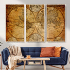 Vintage World Map Canvas Print | Antique Push Pin Travel Map