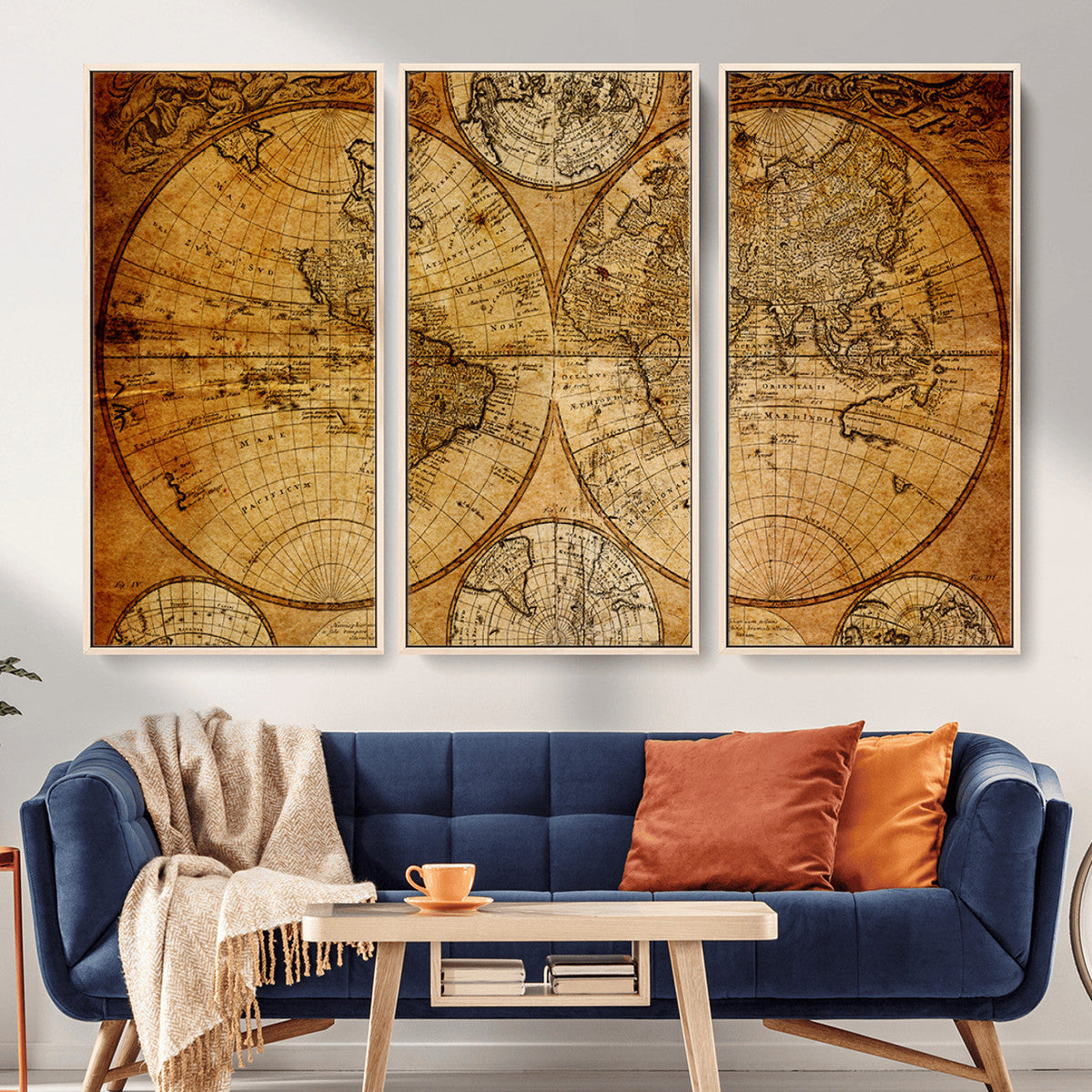 Vintage World Map Canvas Print | Antique Push Pin Travel Map