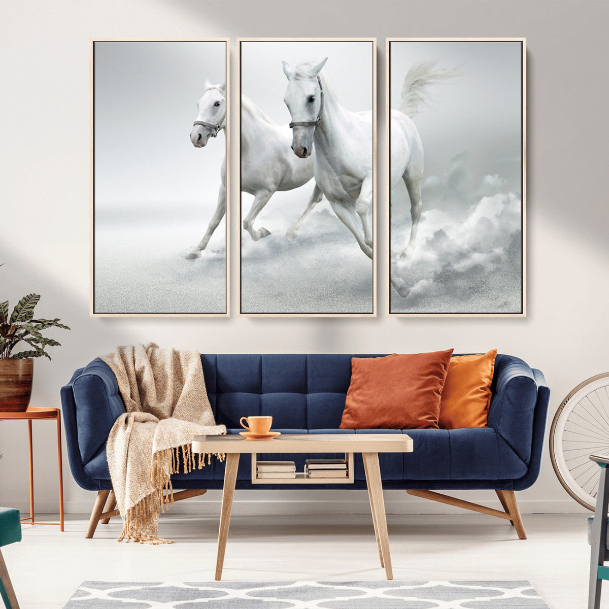 Large Wall Art Canvas Print, Beautiful Running White Horses