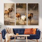 Large Wall Art 5 Horses Running on Sand Canvas Print