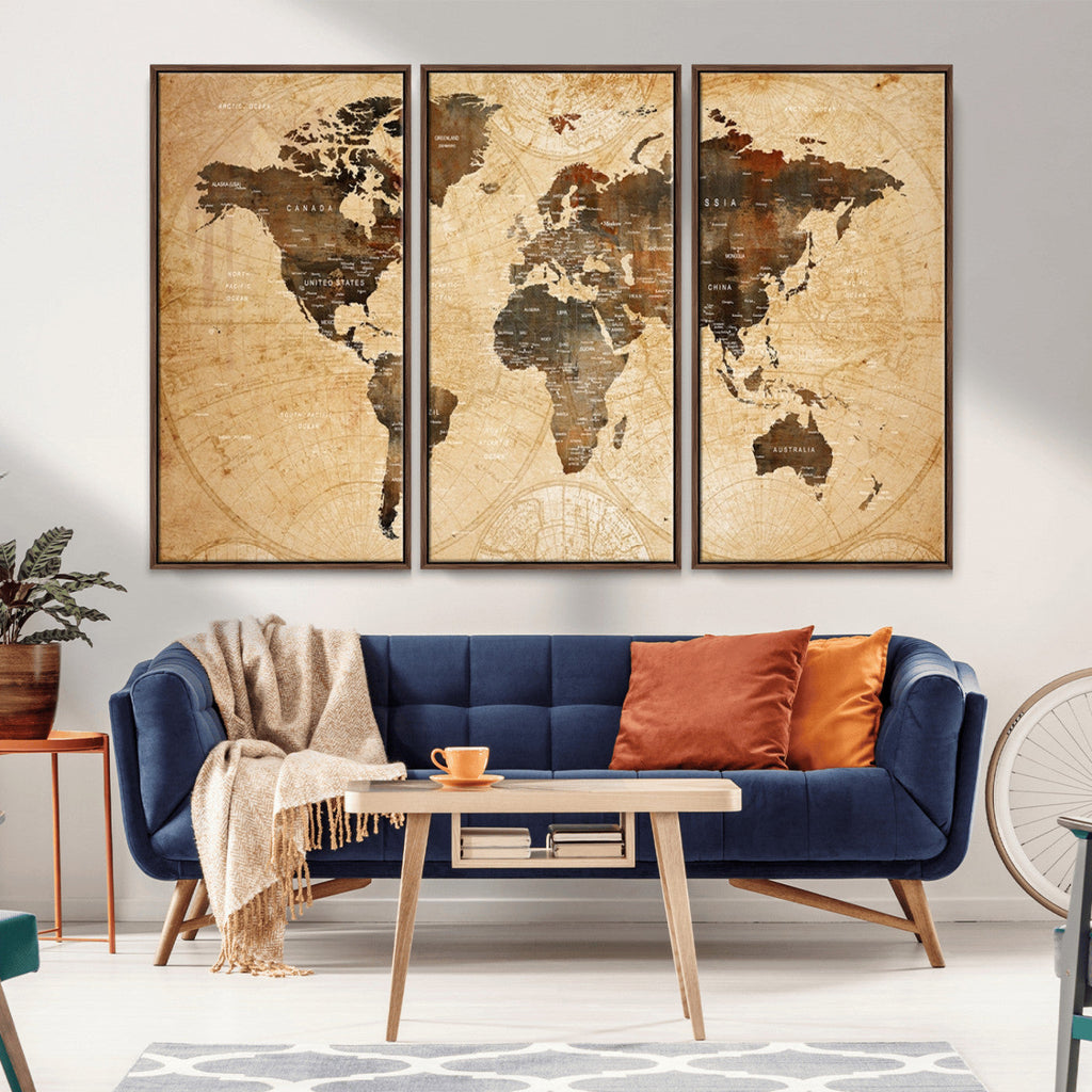 Push Pin World Map Canvas Print | Framed Travel Tracker Wall Art