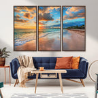 Sunset Beach Canvas Wall Art | Tropical Triptych Seascape Print