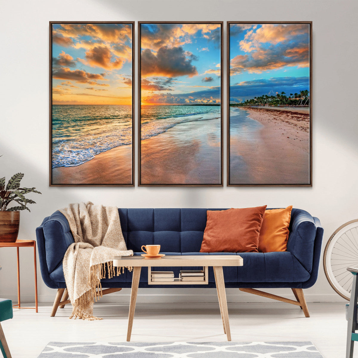Sunset Beach Canvas Wall Art | Tropical Triptych Seascape Print