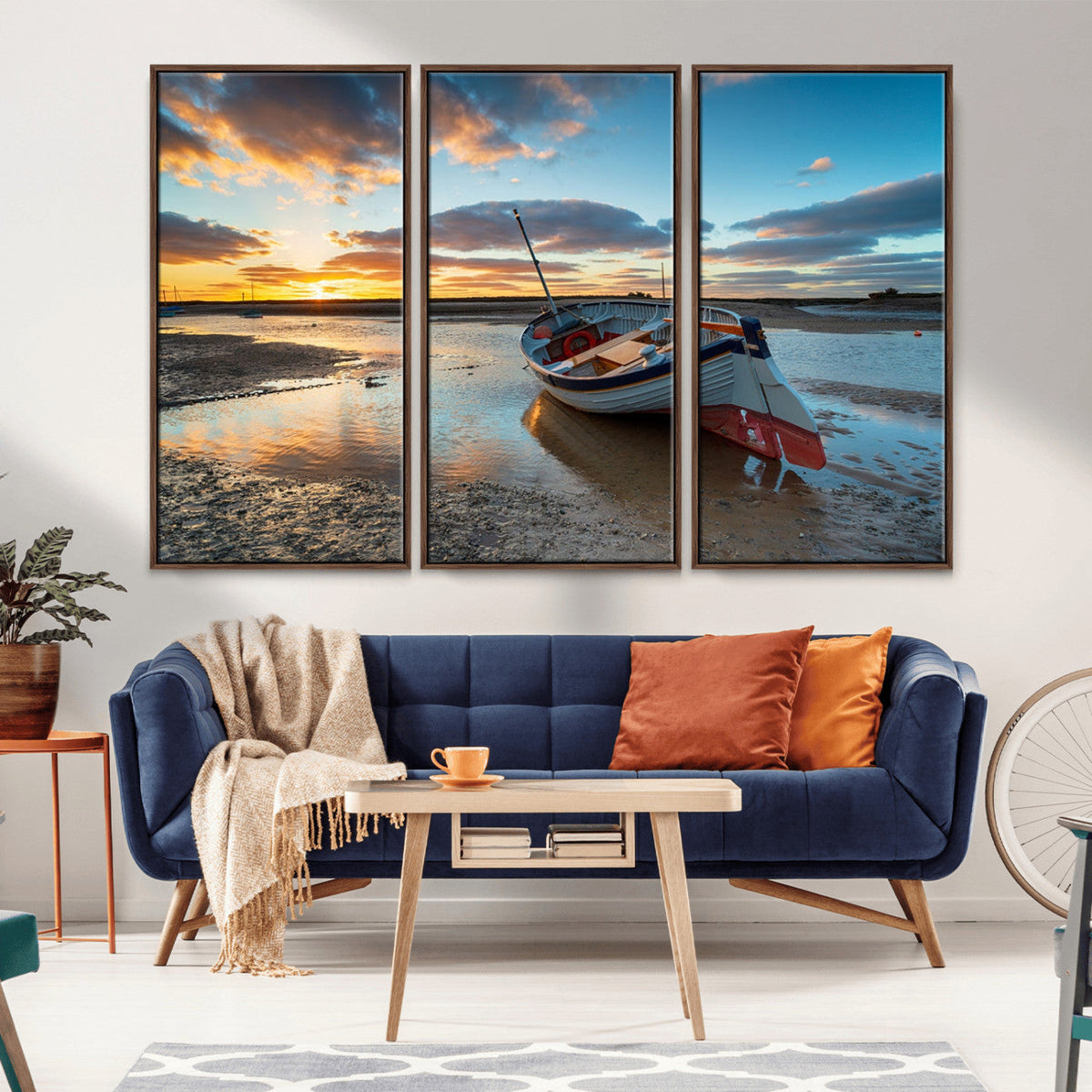 Small Boat At The Beach Sunset Wall Art, Boat Sunset Wall Art Canvas Print