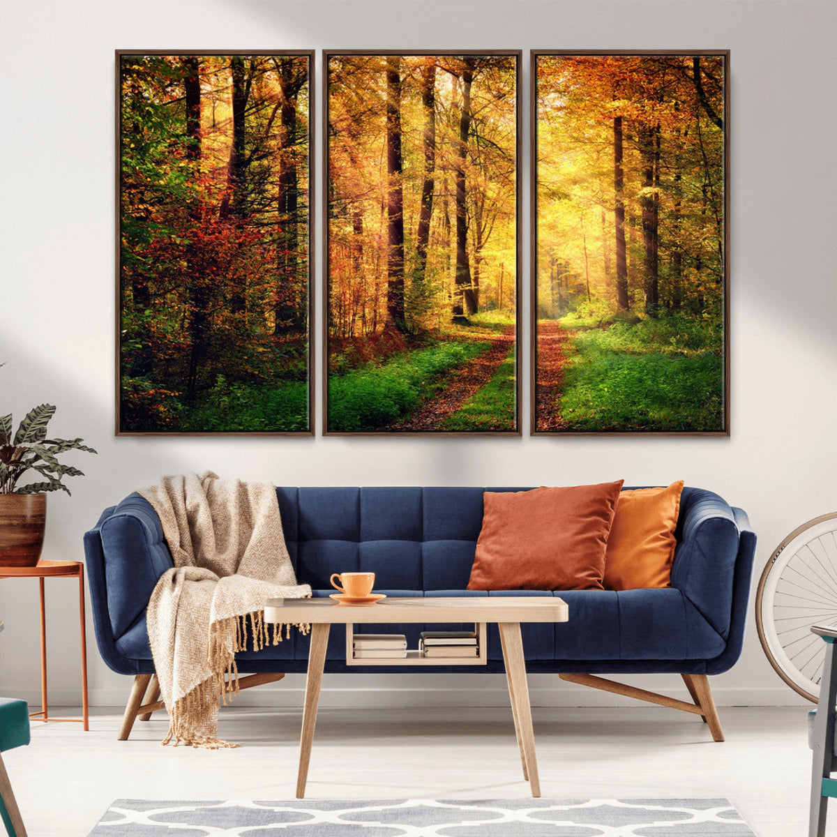 Sunlight Through Trees Wall Art Canvas Print | Autumn Forest Wall Art