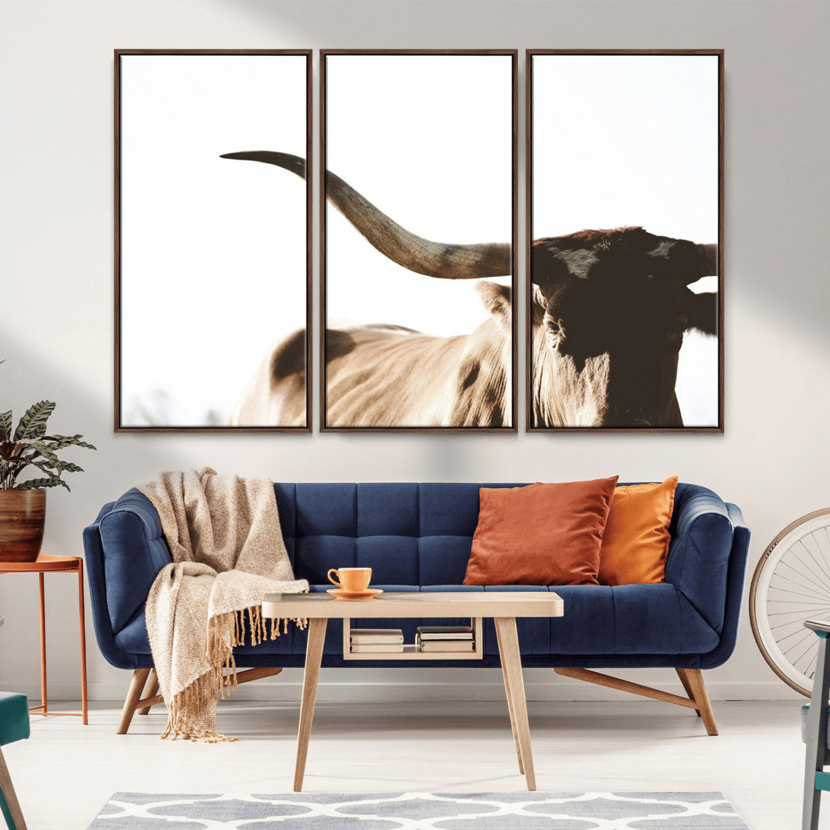 Texas Longhorn Wall Art Canvas Print, 3-Panel