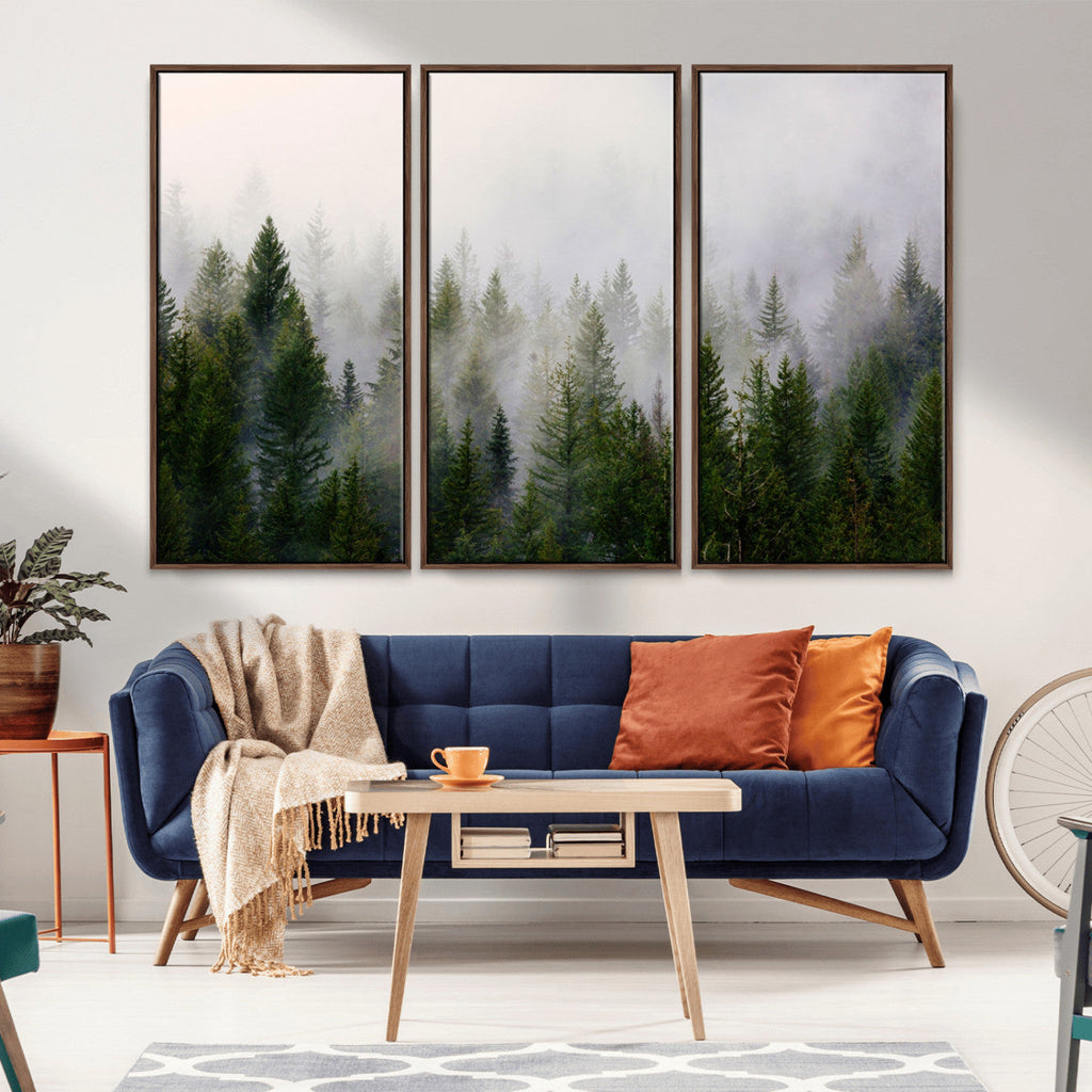 Forest Wall Art Canvas Print | Foggy Forest Wall Art | Pine Wood Forest Print