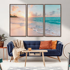 Beach Sunrise Wall Art, Coastal Seascape Canvas Print, Ocean Wave Wall Decor