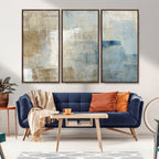Abstract Blue and Beige Wall Art, Modern Minimalist Canvas Print Set