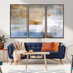 Blue Multi Panel Abstract Wall Art Canvas, Abstract Blue and Gold Canvas Print