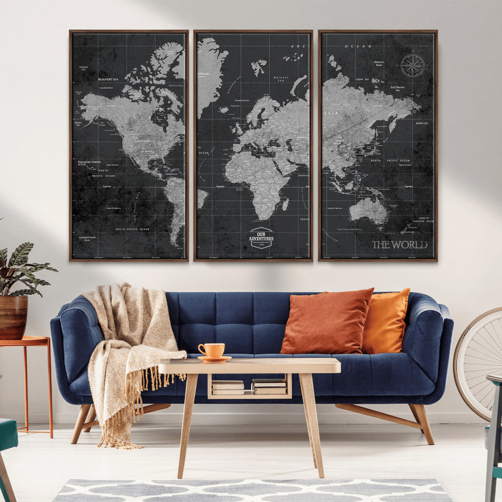 World Map Canvas Print, Detailed Map of the World Wall Art for Home or Office