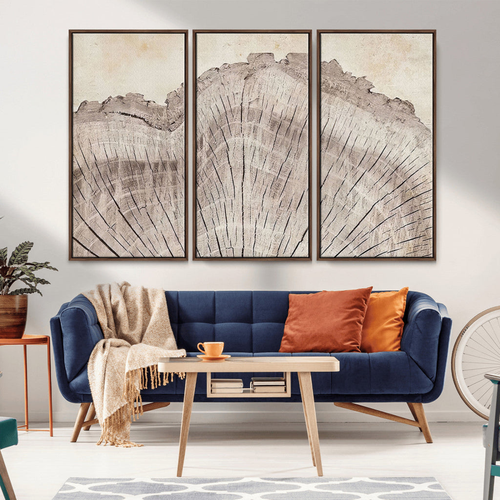 Tree Ring Wall Art Triptych, Rustic Wood Ring Canvas Print