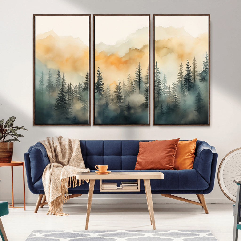 Abstract Forest Print | Mountain Wall Art | Autumn Landscape Canvas Print