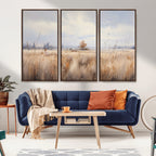 Golden Fields Wall Art Print Canvas | Serene Minimalist Landscape for Farmhouse Decor