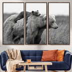 Bear and Cub Wall Art Canvas | Grizzly 399 Bear and Cub Black and White Wildlife Print