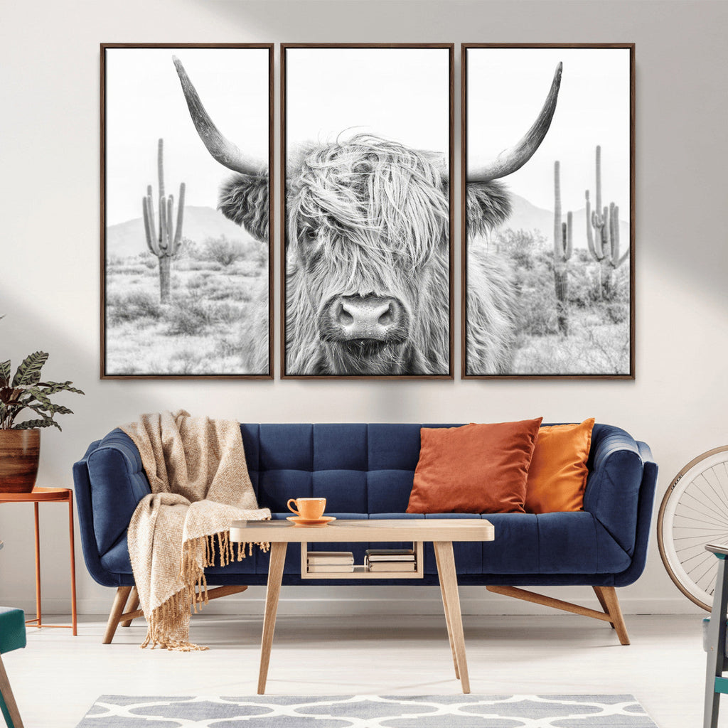 Rustic Charm, Cow Longhorn Black White Bighorn Wall Art