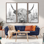 Rustic Charm, Cow Longhorn Black White Bighorn Wall Art
