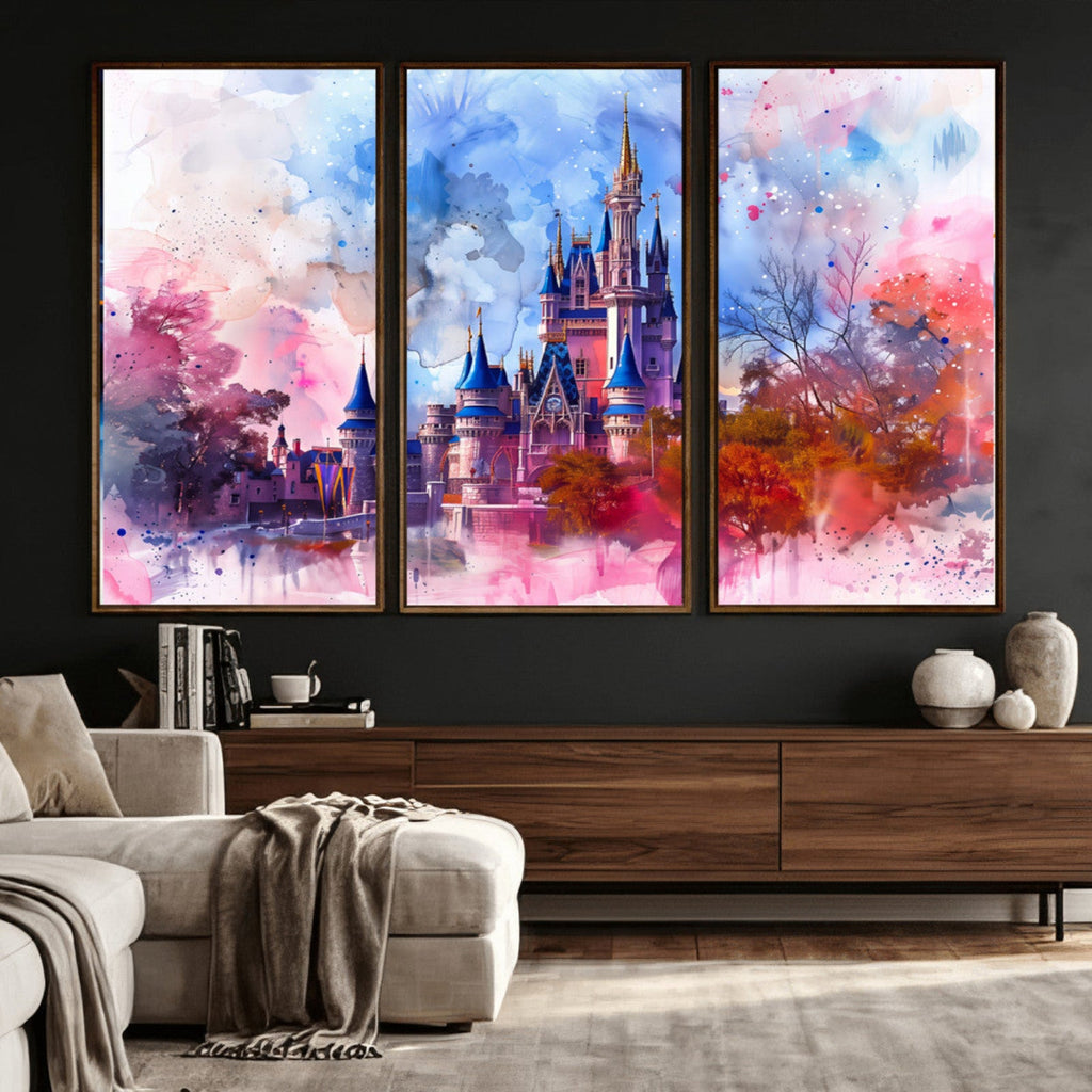 Disney Wall Art: Dreamy Watercolor Cinderella Castle Canvas Print