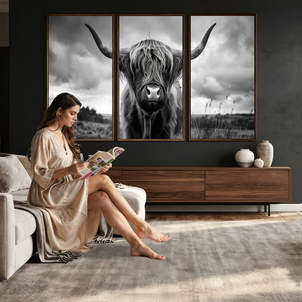 Scottish Cow Wall Art Canvas Print, Longhorn Wall Art
