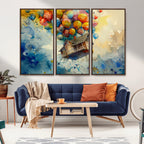 UP-Inspired Floating House with Balloons Canvas Art | Colorful Wall Decor