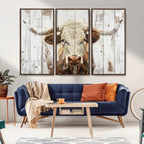 Rustic Longhorn Bull Wall Art Canvas Set