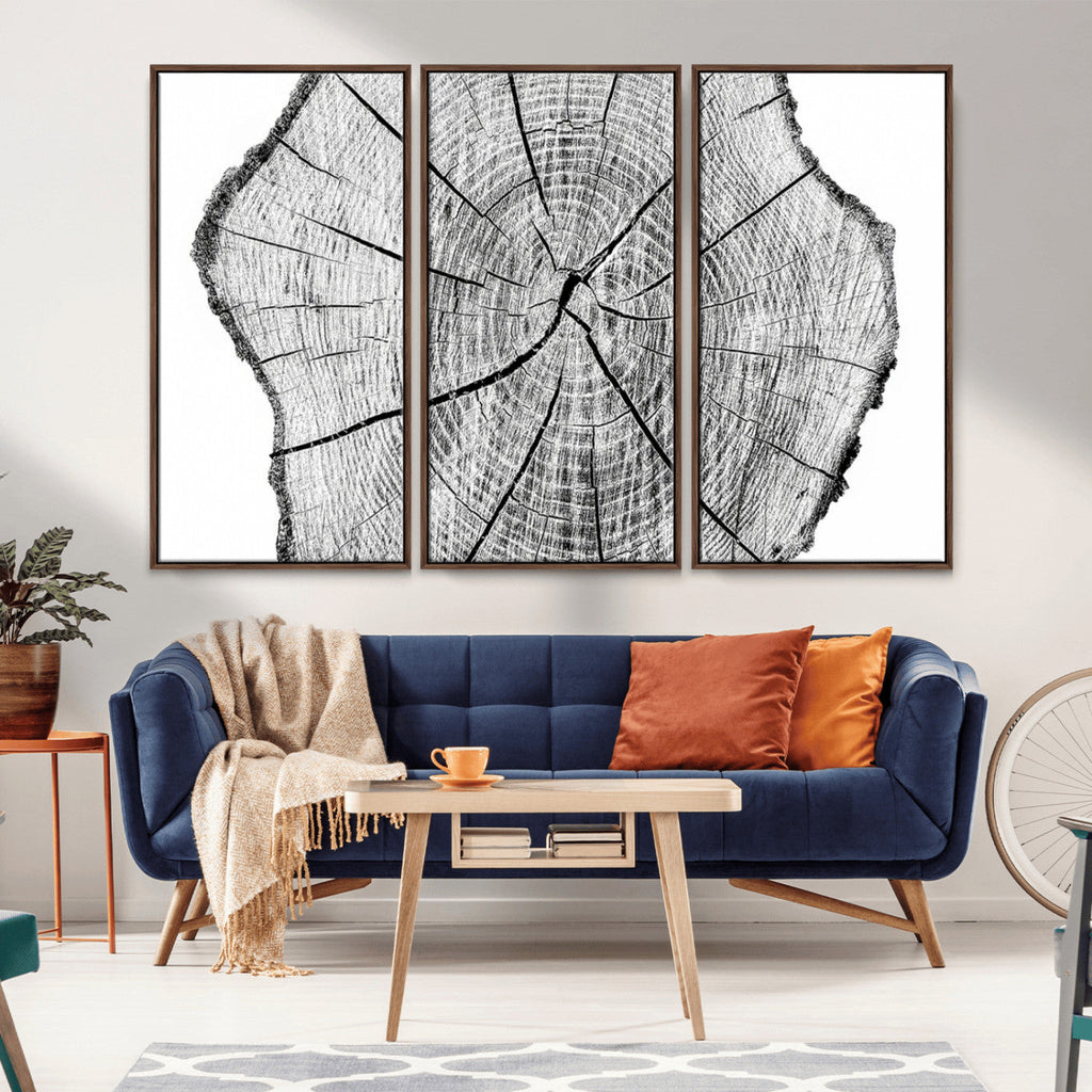 Rustic Tree Ring Wall Art Canvas Print, Framed and Ready to Hang