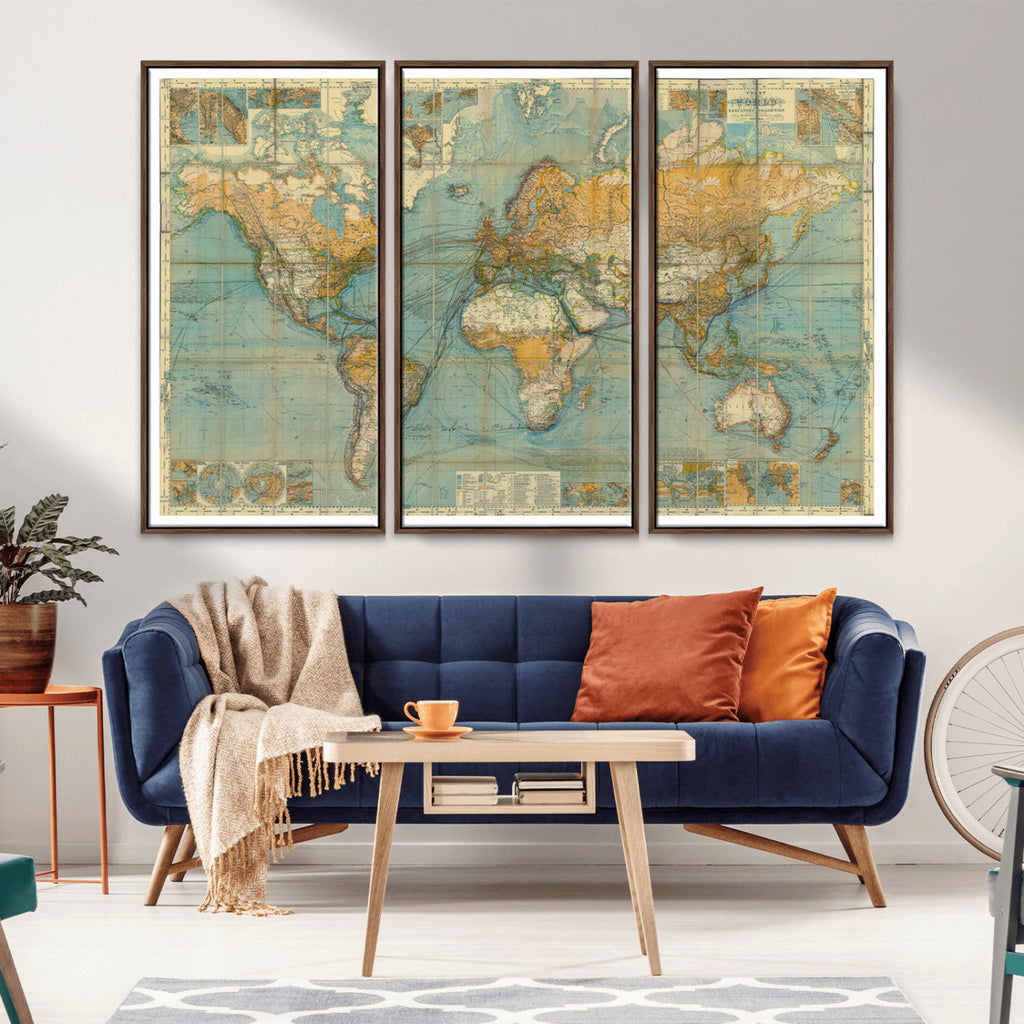 Push Pin World Map Canvas Print | Travel Tracker Wall Art for Couples