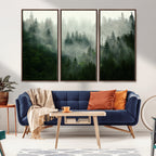 Misty Forest Wall Art | Tranquil Green Woodland Canvas Print