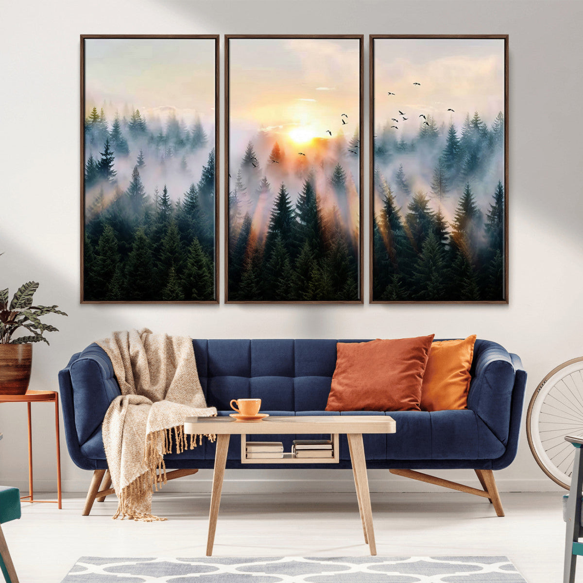 Abstract Forest Wall Art, Serene Nature Canvas Print with Misty Forest Design for Modern Home Decor