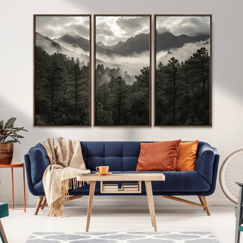 Moody Forest Wall Art | Framed Mountain Fog Canvas Artwork