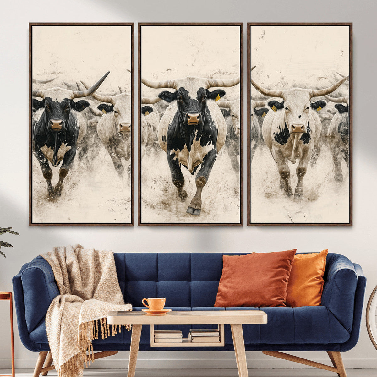 Texas Longhorn Wall Art | Framed Cattle Walking Canvas