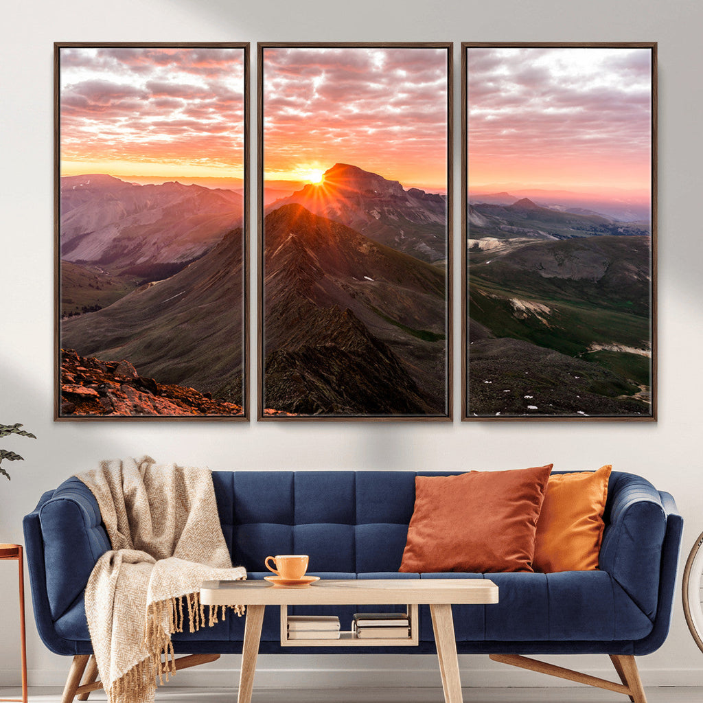 Mountain Sunrise Wall Art | Framed Alpine Ridge Canvas