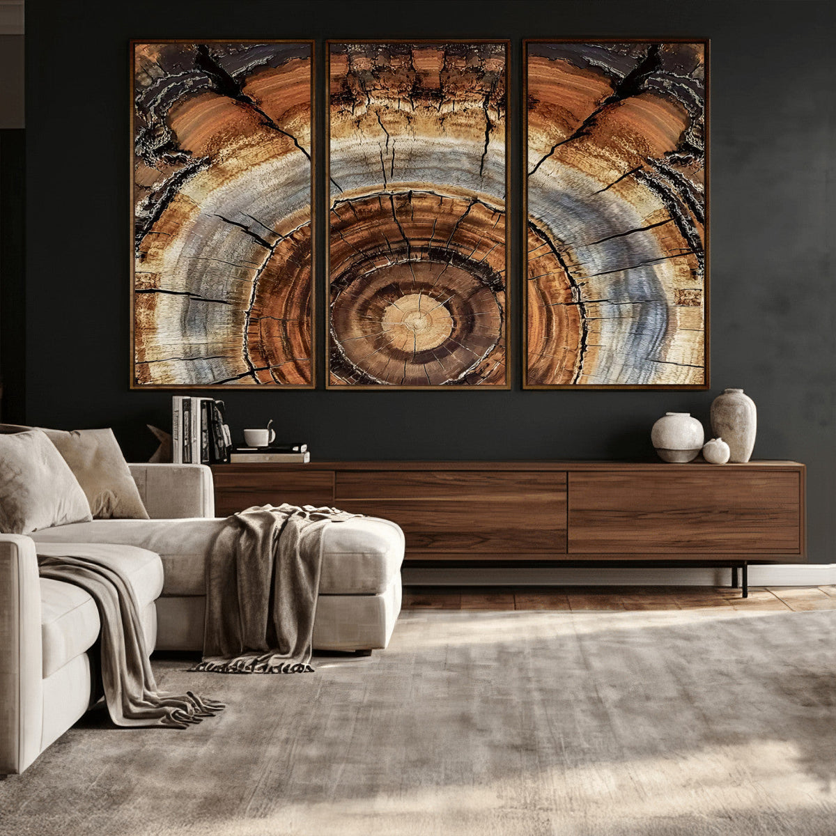 Tree Rings Wall Art Canvas Print, Rustic Wood Grain