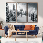 Snowy Pines Wall Art Canvas Print | Ski Lift in a Winter Forest