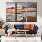 Ocean Sunset Wall Art Canvas Print | Sandy Shore and Gentle Waves