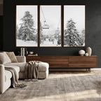 Ski Lift Wall Art | Framed Snowy Mountain Canvas Artwork