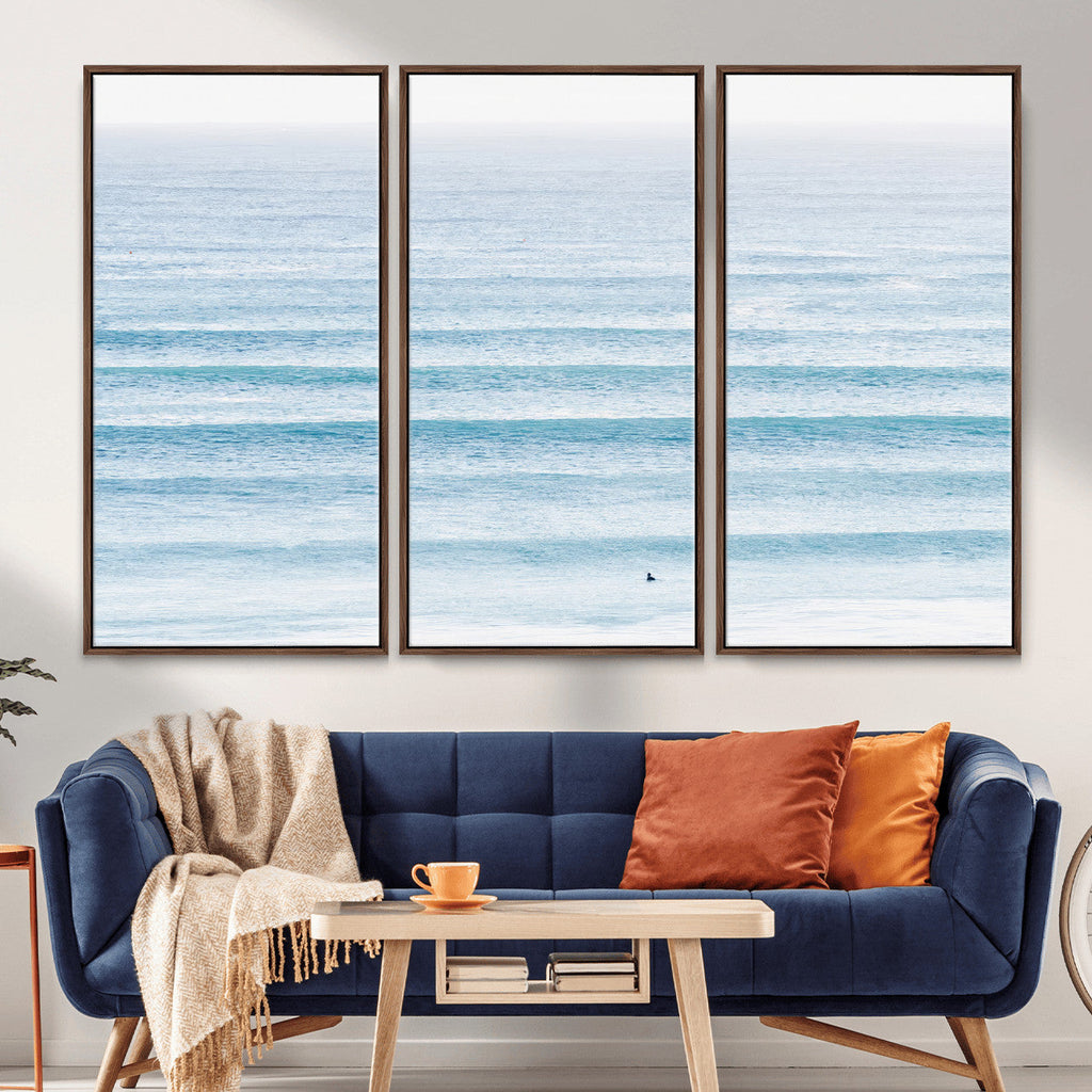 Ocean Wave Surfer Wall Art | Framed Minimal Seascape Canvas