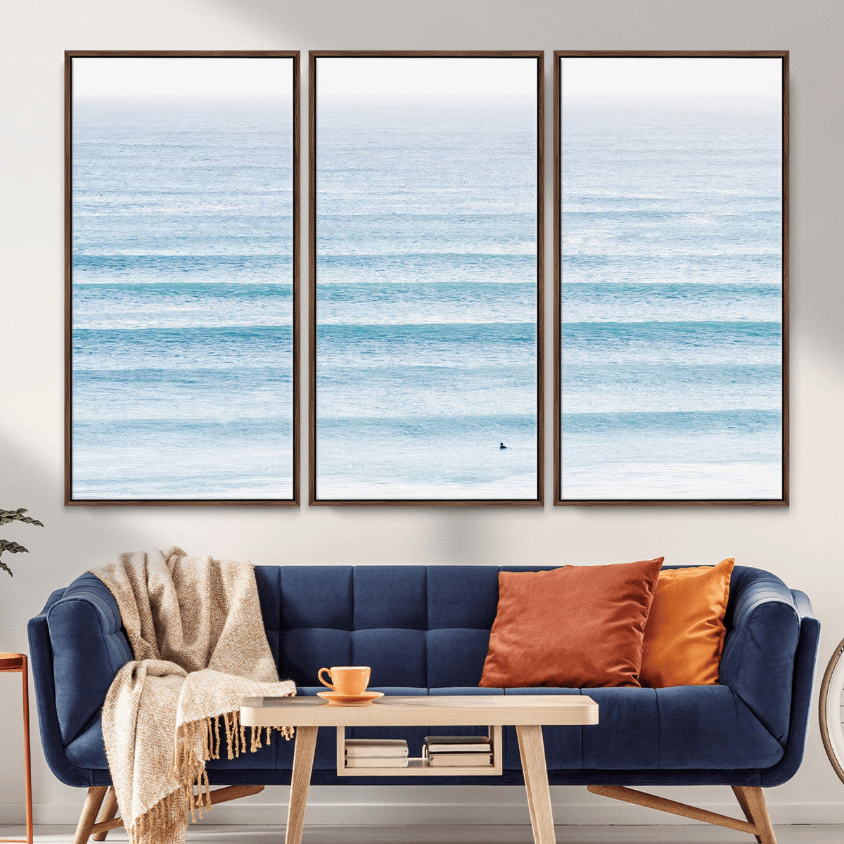 Ocean Wave Surfer Wall Art | Framed Minimal Seascape Canvas