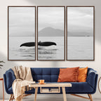 Whale Tail Wall Art | Framed Black White Ocean Canvas