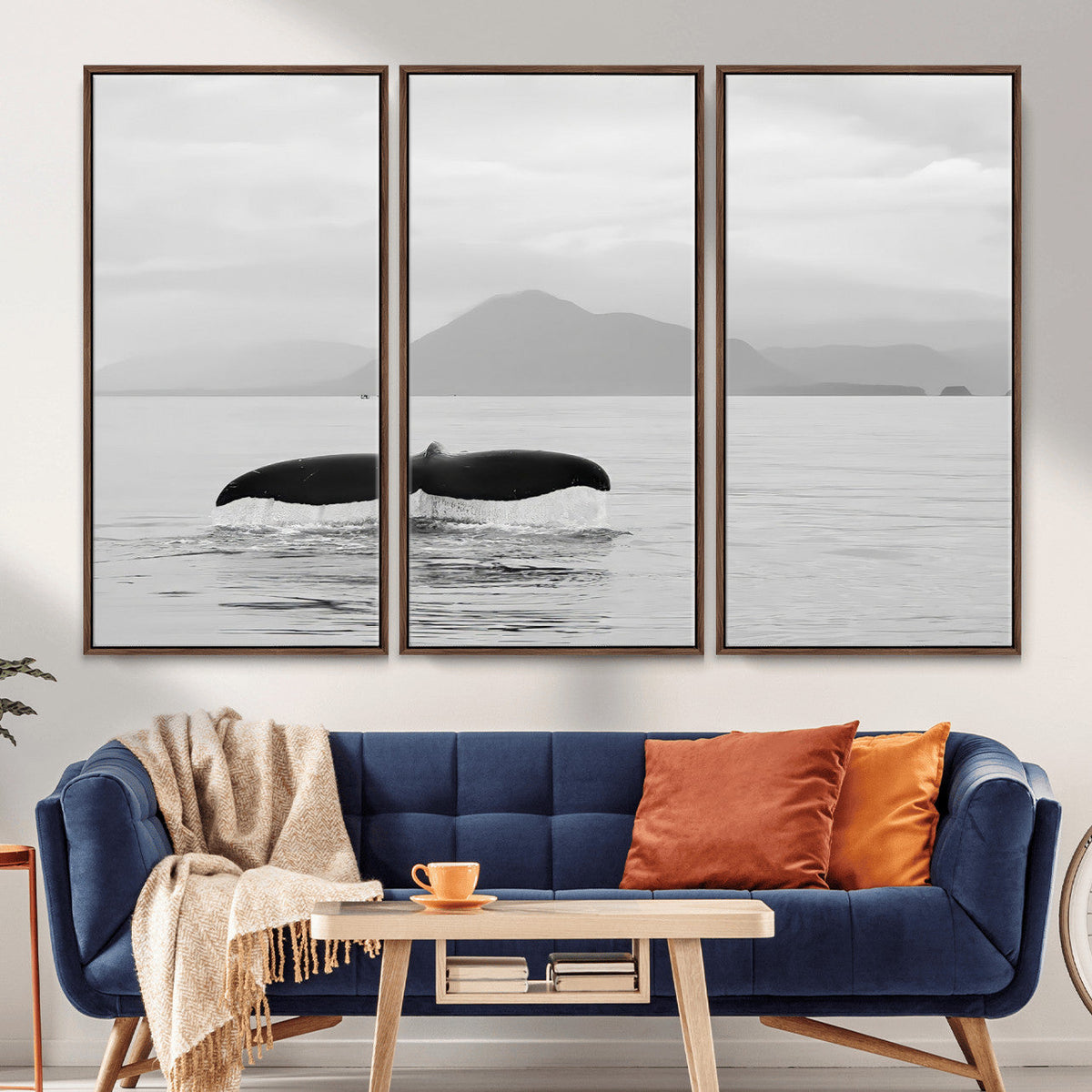 Whale Tail Wall Art | Framed Black White Ocean Canvas