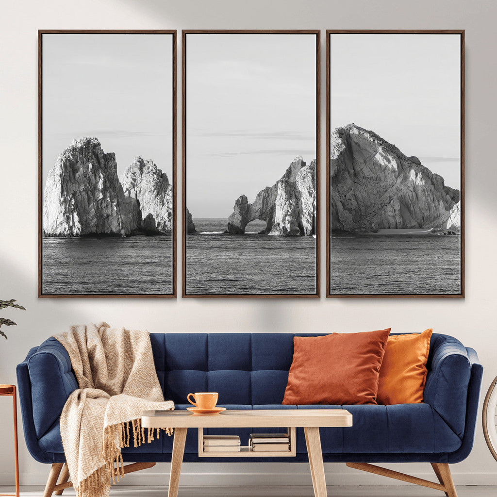 Coastal Wall Art | Framed Black White Ocean Canvas Artwork