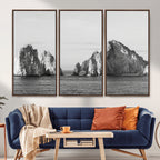 Coastal Wall Art | Framed Black White Ocean Canvas Artwork