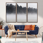 Surfer Fog Wall Art Canvas Print, Framed Foggy Beach and Coastal Surf Scene