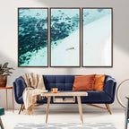Minimal Beach Wall Art | Framed Ocean Swimming Canvas