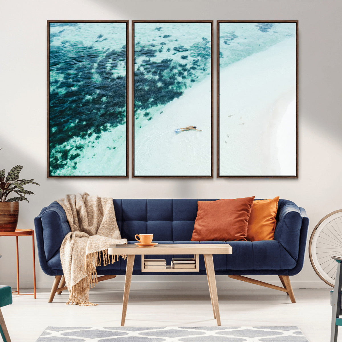 Minimal Beach Wall Art | Framed Ocean Swimming Canvas