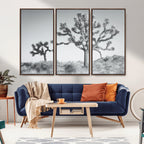 Joshua Tree Wall Art Canvas Print, Framed Black and White Desert Landscape Artwork