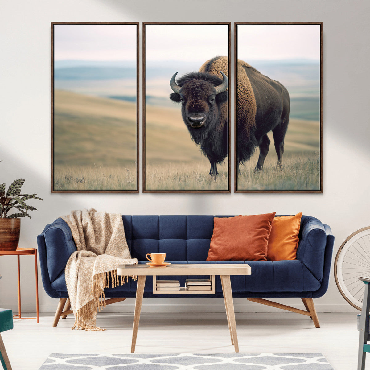 Bison Wall Art Canvas Print, Framed American Buffalo Rustic Western Artwork