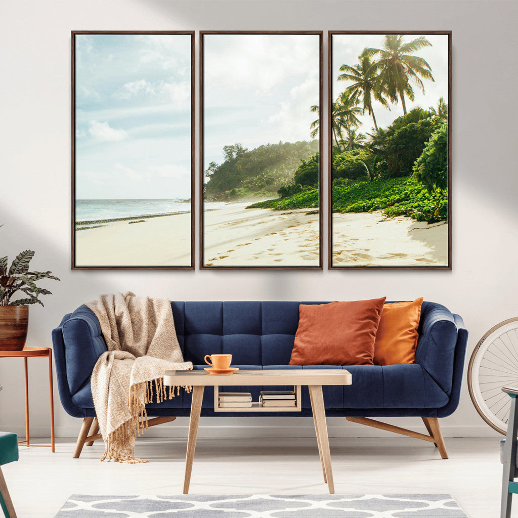 Relaxing Beach Wall Art Canvas Print, Framed Ocean View Coastal Serenity