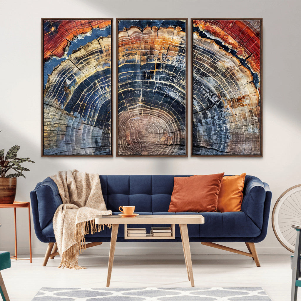 Tree Rings Wall Art Canvas Print, Framed Petrified Wood Modern Rustic
