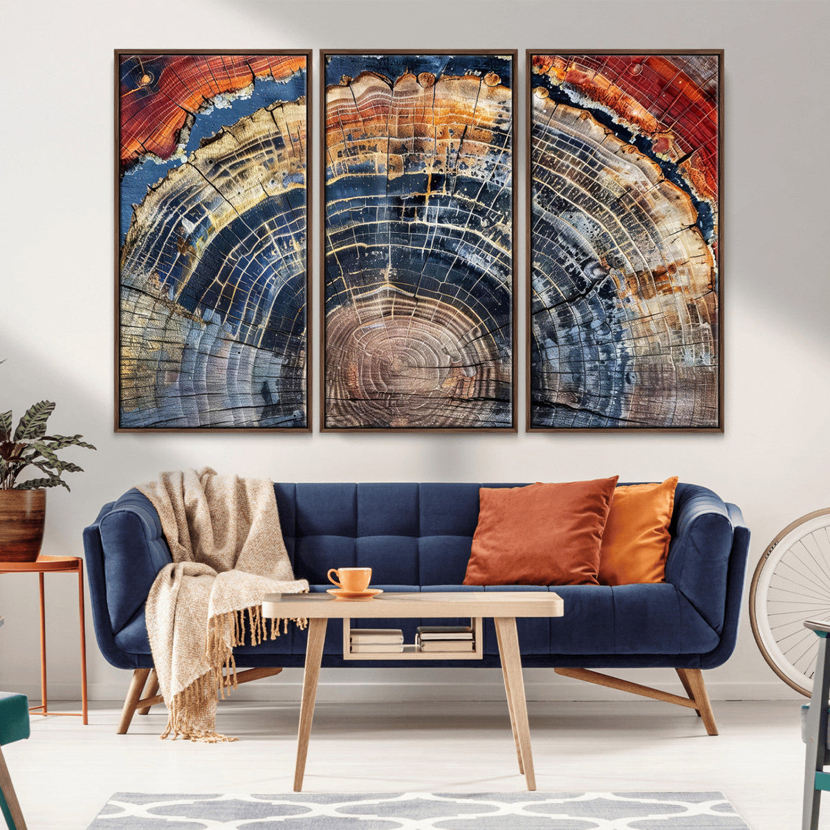 Tree Rings Wall Art Canvas Print, Framed Petrified Wood Modern Rustic